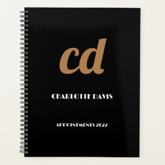Black gold monogram initials 2025 planner