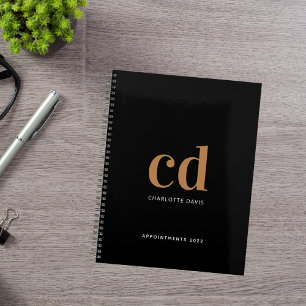 Black gold monogram initials 2026 planner