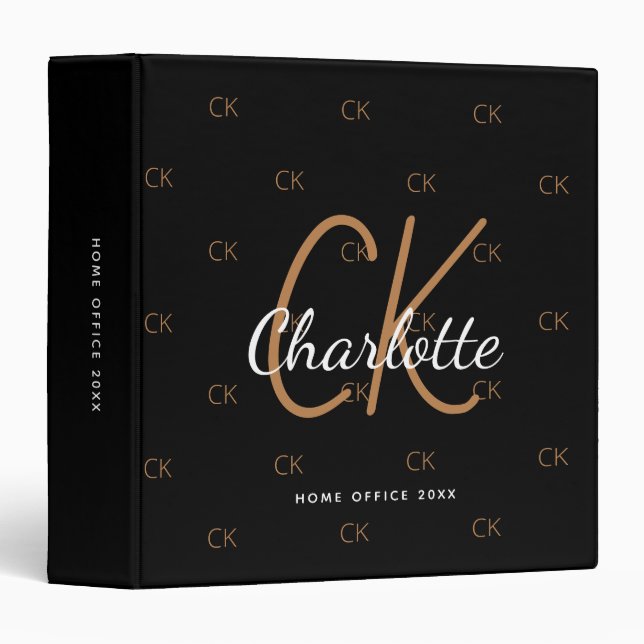 Black gold monogram initials business binder (Front/Spine)