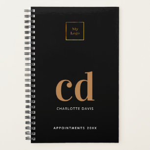 Black gold monogram initials business logo planner