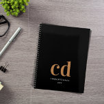 Black gold monogram initials elegant 2026 planner<br><div class="desc">Black background, golden and white text. Personalize and add your monogram initials, name and a title.</div>