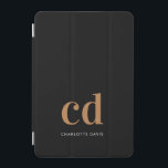 Black gold monogram initials elegant modern iPad mini cover<br><div class="desc">Black background,  golden and white text. Personalize and add your monogram initials and a name.  Golden and white letters.  For both him and her.</div>