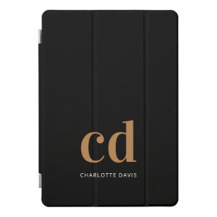 Black gold monogram initials elegant modern iPad pro cover