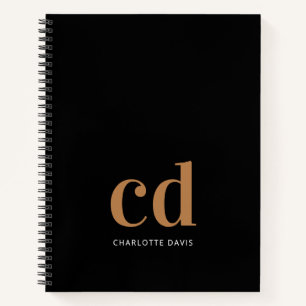 Black gold monogram initials minimalist modern notebook