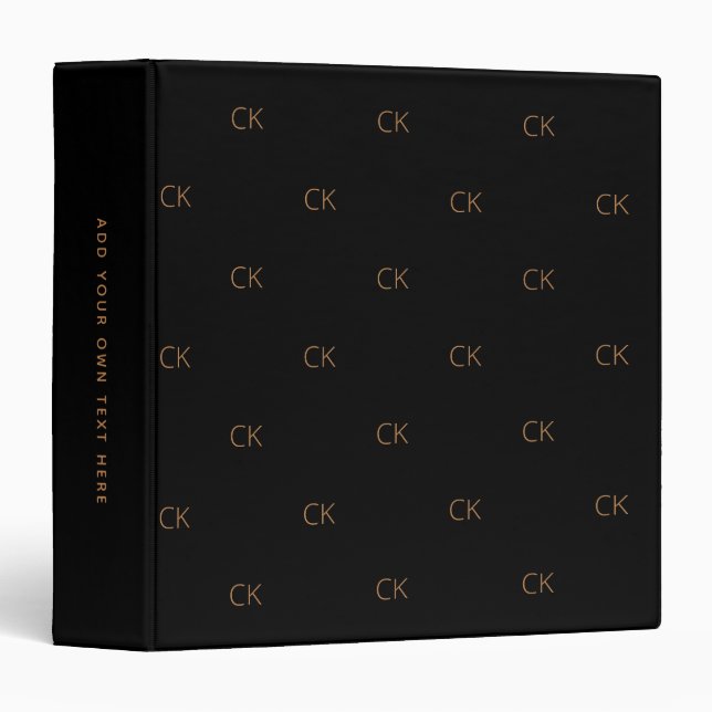Black gold monogram initials minimalist office binder (Front/Spine)