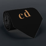 Black gold monogram initials minimalist tie<br><div class="desc">Classic black background,  golden text. Personalize and add your monogram initials</div>