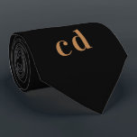 Black gold monogram initials minimalist tie<br><div class="desc">Classic black background,  golden text. Personalize and add your monogram initials</div>