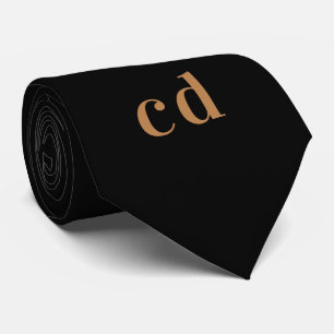Black gold monogram initials minimalist tie