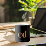 Black gold monogram initials modern coffee mug<br><div class="desc">A classic chic black background. Personalize and add your monogram initials written with golden block letters and your name in white. Modern,  trendy and simple.</div>