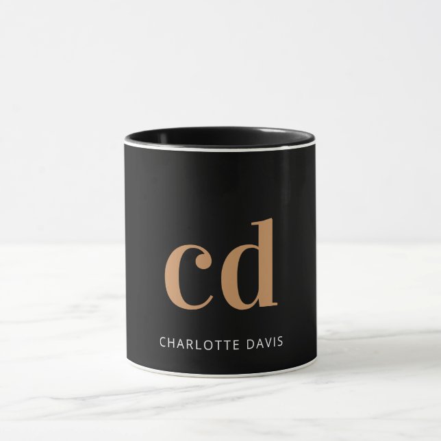 Black gold monogram initials modern elegant custom mug (Center)