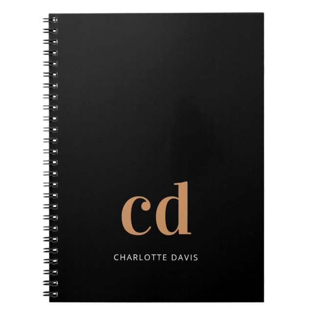 Black gold monogram initials modern elegant custom notebook (Front)