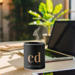 Black gold monogram initials modern minimalist coffee mug<br><div class="desc">A classic chic black background. Personalize and add your monogram initials written with golden block letters and your name in white. Modern,  trendy and simple.</div>
