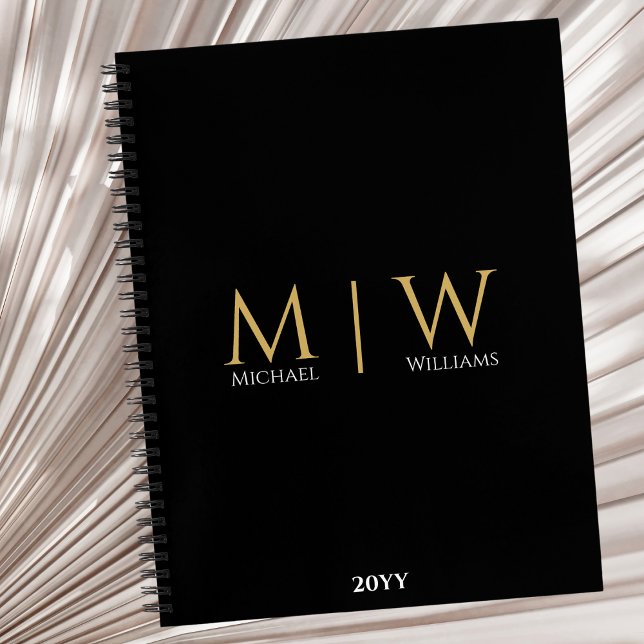 Black Gold Monogram Initials Modern Professional Notebook (Creator Uploaded)