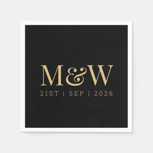 Black Gold Monogram Initials Modern Wedding Napkin (Front)