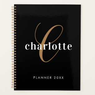 Black Gold Monogram initials Name Minimalist 2024 Planner