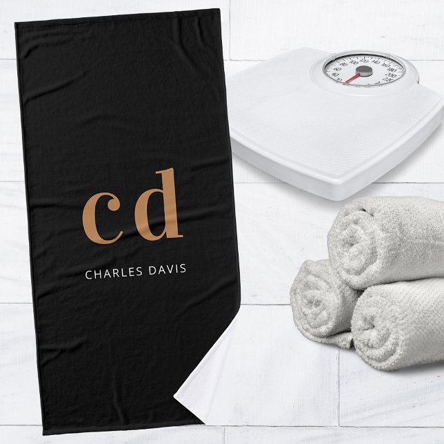 Black gold monogram initials name minimalist bath towel (Creator Uploaded)
