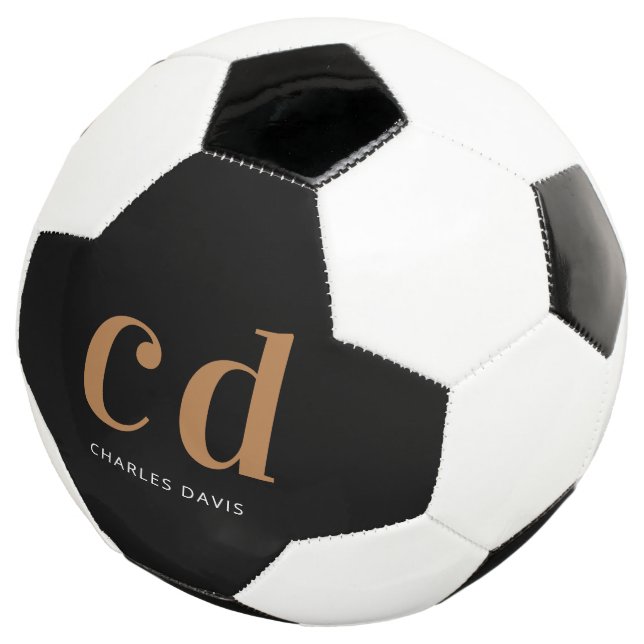 Black gold monogram initials name soccer ball (Three Quarter)
