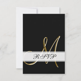 Black Gold Monogram M Wedding RSVP Card