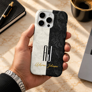 Black Gold Monogram Marble iPhone Case