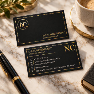 Black Gold Monogram Minimalist Professional  Business Card
