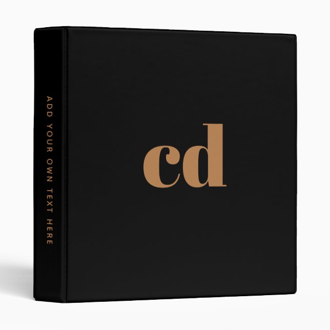 Black gold monogram modern office school binder (Front/Spine)
