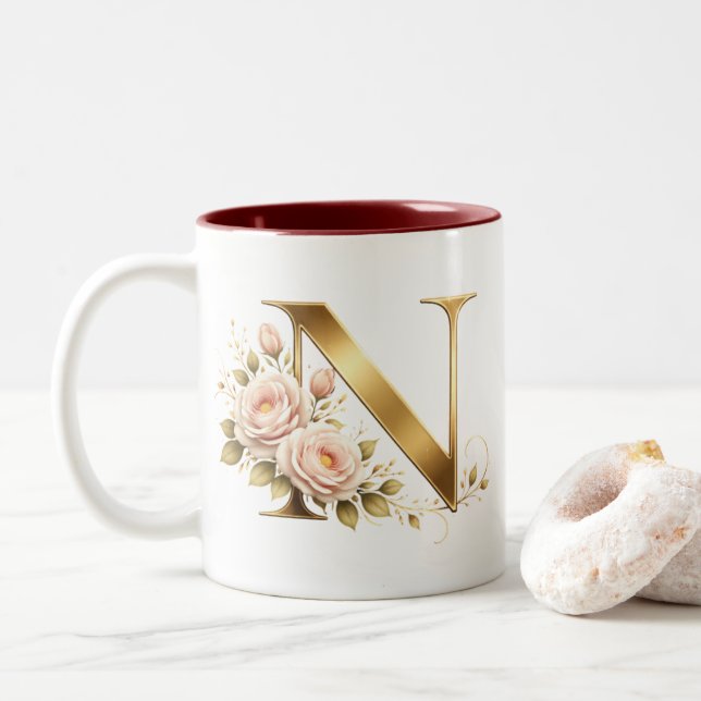 Black Gold Monogram N Mug (With Donut)