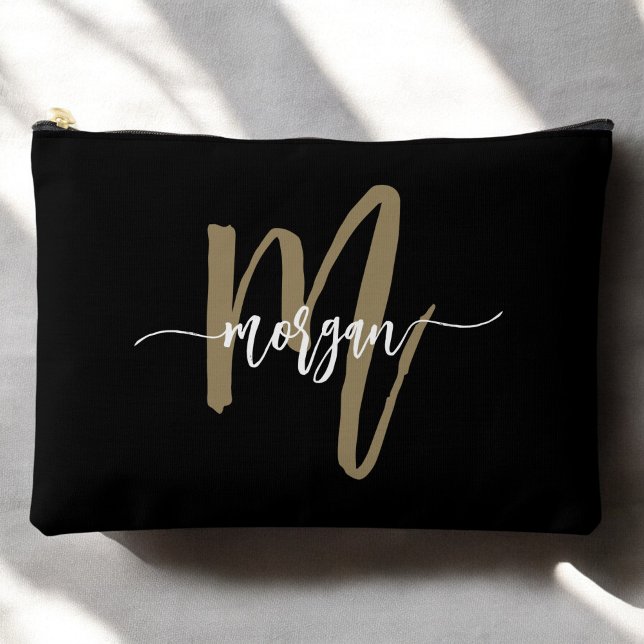 Black Gold Monogram Name Girl's Script  Accessory Pouch (Creator Uploaded)
