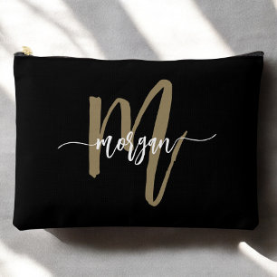 Black Gold Monogram Name Girl's Script Accessory Pouch