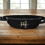 Black Gold Monogram Name Girl's Script  Fanny Pack<br><div class="desc">Carry your essentials in style with the Black Gold Monogram Name Girl's Script Fanny Pack. Featuring a sleek black design and a personalized gold monogram in an elegant script font, this fashionable fanny pack combines functionality with flair. With an adjustable strap and spacious compartments, it's perfect for festivals, travel, or...</div>