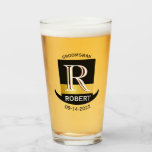 Black Gold Monogram Name Groomsman Wedding Favour  Glass<br><div class="desc">This unique beer glass is designed as a gift for your groomsmen. Features a fun design with a black and gold top hat against a white background. There is even a unique layering of the monogram -- look closely and you will see three colours, which gives it the feeling of...</div>