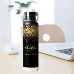 Black gold monogram name water bottle<br><div class="desc">Elevate your hydration game with our Glamourous Gold Confetti Personalized Water Bottle, designed for women who appreciate style and functionality. This chic accessory is perfect for making a statement while staying hydrated, whether you're at the gym, the office, or on the go. Sophisticated Black Background: The sleek black backdrop offers...</div>