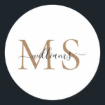 Black & Gold Monogram Name Wedding Classic Round S Classic Round Sticker<br><div class="desc">Black & Gold Monogram Last Name Classic Round Sticker.</div>