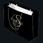 Black Gold Monogram Personalized Bridesmaid Large Gift Bag<br><div class="desc">This black personalized bridesmaid gift bag features personalized bridesmaid's name,  calligraphy monogram in gold colour and wedding date. Change background and fonts colours easily if you like.</div>