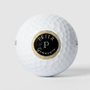 Black Gold Monogram Personalized Groomsman Golf Balls