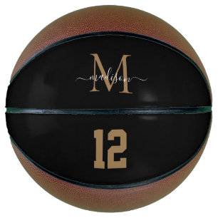 Black Gold Monogram Player Number Girly Script Basketball