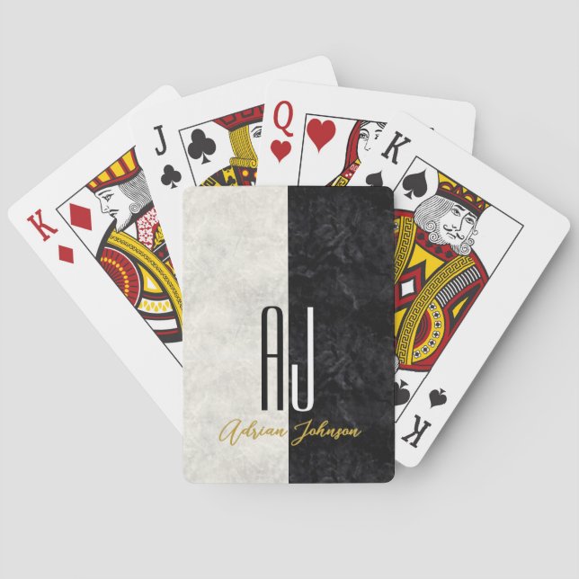Black Gold Monogram Playing Cards (Back)