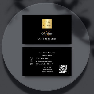 Black gold monogram Qr code logo Business Card