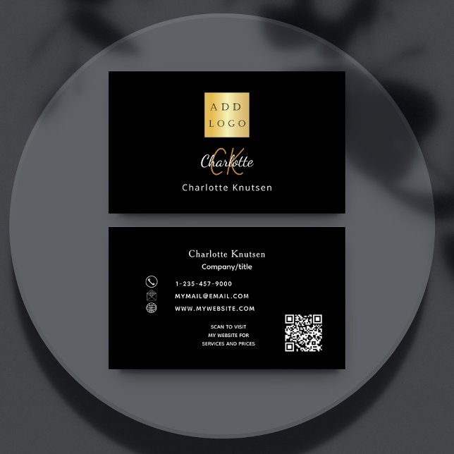 Black gold monogram Qr code logo Business Card (Creator Uploaded)