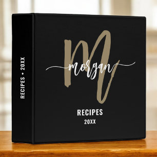 Black Gold Monogram Recipe Book Binder