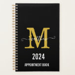 Black & Gold Monogram Script Appointment Book  Planner<br><div class="desc">Custom Elegant Black and Gold Monogram Script Appointment Book Planner</div>