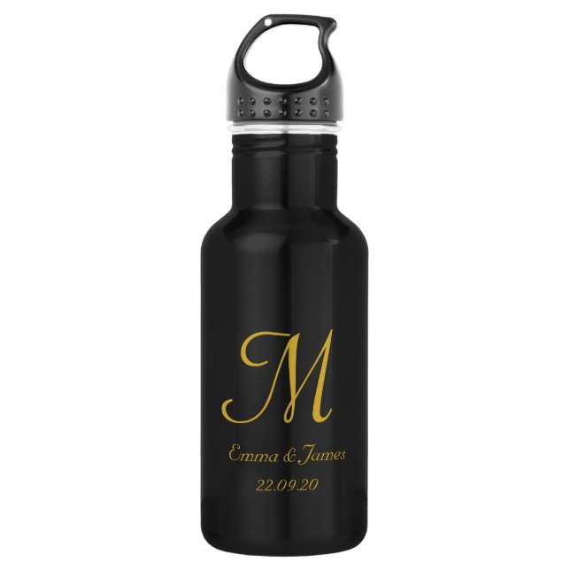 Black Gold Monogram Script Name Custom  532 Ml Water Bottle (Front)