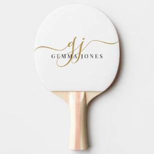 Black Gold Monogram Script Name  Ping Pong Paddle