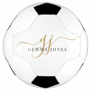 Black Gold Monogram Script Name  Soccer Ball