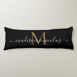 Black Gold Monogram Script Newlywed Anniversary Body Pillow<br><div class="desc">Simple Black Gold Monogram Script Newlywed Couple Wedding Anniversary Body Pillow</div>