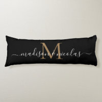 Black Gold Monogram Script Newlywed Anniversary