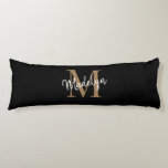 Black Gold Monogram Script Newlywed Anniversary Body Pillow<br><div class="desc">Black Gold Monogram Script Newlywed Anniversary Body Pillow.  Easily personalize this modern elegant body pillow with your custom monogram and name.</div>