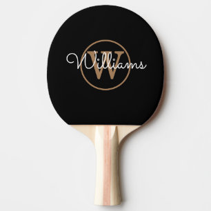 Black Gold Monogram Script Ping Pong Paddle