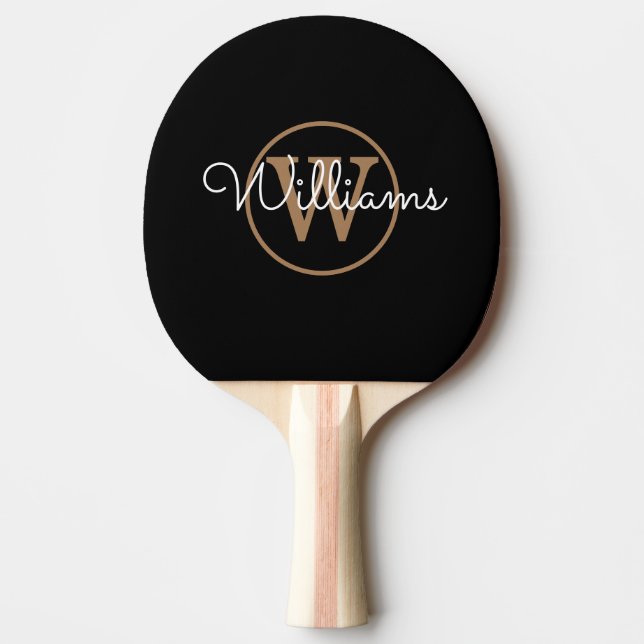 Black Gold Monogram Script Ping Pong Paddle (Front)