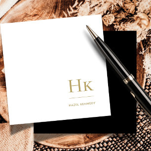 Black Gold Monogram Simple Elegant Social Notecard
