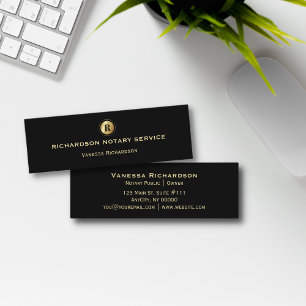 Black & Gold Monogram Sleek Notary Business  Mini Business Card